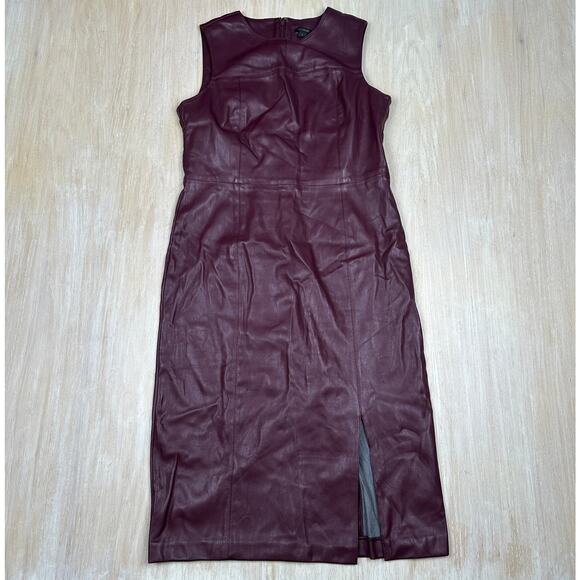 Ann Taylor Seamed Faux Leather Mauve Rose Burgundy Sleeveless Sheath Dress 6 - Picture 1 of 15